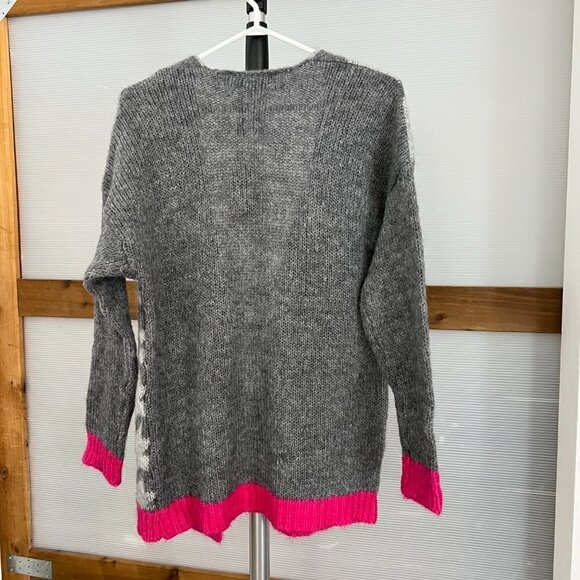 NWT Elisabetta Collection‎ Wool Mohair Blend Houndstooth Cardigan Grey Pink Sz S - Picture 7 of 14